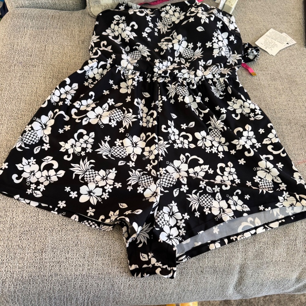 New Blair Lycra Womens Black White Tropical Floral Swim Dress Tummy Trimmer 10 - Picture 10 of 13